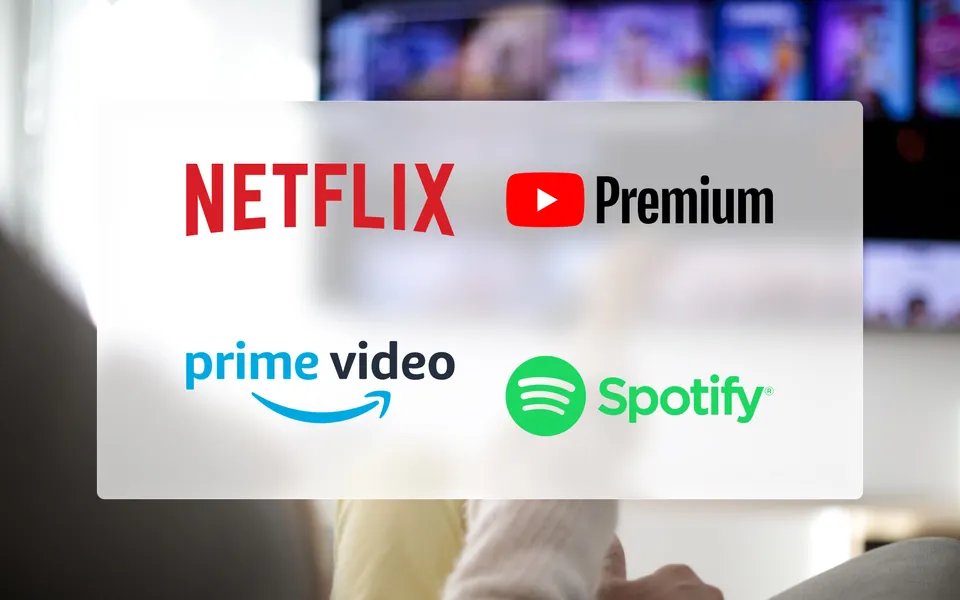 Netflix, YouTube Premium, Prime Video and Spotify logos