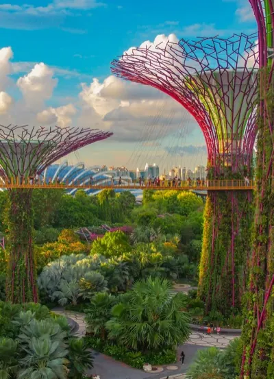 Tall garden structures standing over landscaped gardens
